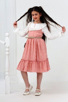 YAKASI DANTELLİ KEMERLİ ÇANTALI  ELBİSE