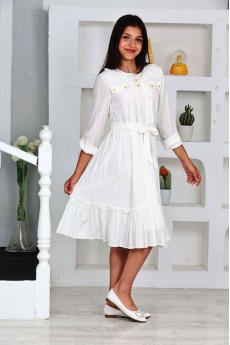 İ&K ŞIMARIK  UZUN KOLLU  CEP KAPAKLI ÖNÜ FIRFIRLI ASTARLI KUŞAKLI KATLANA BİLİR KOLLU DÜĞMELİ ELBİSE