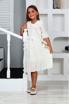 İ&K ŞIMARIK BÜRÜMCÜK KUMAŞ BEBE YAKALI KUŞAKLI ÇANTALI ASTARLI ELBİSE