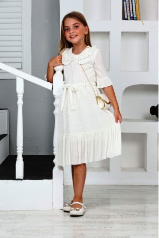 İ&K ŞIMARIK BÜRÜMCÜK KUMAŞ BEBE YAKALI KUŞAKLI ÇANTALI ASTARLI ELBİSE