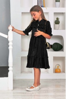 İ&K ŞIMARIK YAKALI DÖRT DÜĞMELİ ÇANTALI KUŞAKLI BÜRÜMCÜK ELBİSE