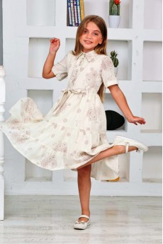 İ&K ŞIMARIK  DÖRT DÜĞMELİ YAKALI KUŞAKLI  ASTARLI ÇİCEKLİ ELBİSE