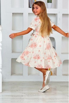 İ&K ŞIMARIK  DÖRT DÜĞMELİ YAKALI KUŞAKLI  ASTARLI ÇİCEKLİ ELBİSE