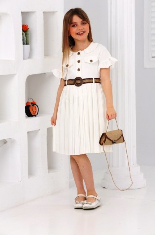 ПЛИССИРОВАННОЕ ПЛАТЬЕ С ПЕРЕДНИМИ ПУГОВИНАМИ, СУМКОЙ НА ПОЯСЕ И ДЕТАЛЯМИ-ПОЯСНОЙ ЛЕНТОЙ