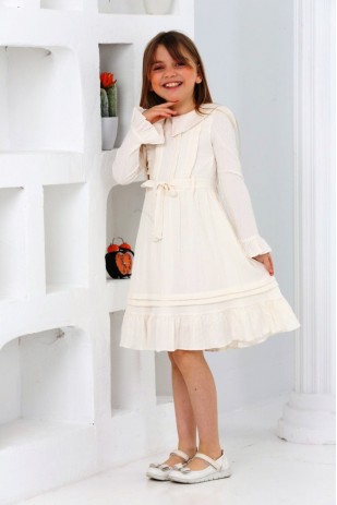 ПЛАТЬЕ СО ПЛИССИРОВАННЫМИ РУБАМИ ПЕРЕД, ВОРОТНИКОМ, ПОЯСОМ, ЮБКОЙ ПЛИССИРОВАННОЙ ЮБКОЙ