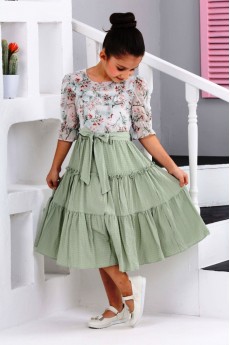 YAKASI FIRFIRLI KUŞAKLI ÜST ŞİFON ALTI KREP ELBİSE