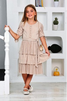 İ&K ŞIMARIK ÖNÜ GOLD İNCİLİ ÇANTALI KUŞAKLI ÜÇ KATLI BÜRÜMCÜK ELBİSE