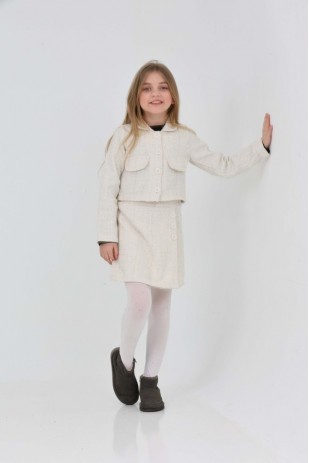 ŞANEL KUMAŞ FİTİLLİ BADİ CEKET ETEK ŞORT ÜÇLÜ TAKIM