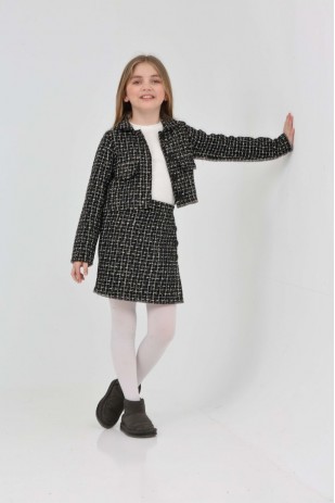 ŞANEL KUMAŞ FİTİLLİ BADİ CEKET ETEK ŞORT ÜÇLÜ TAKIM