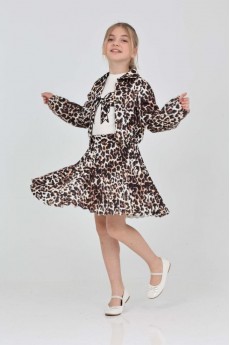 İ&K ŞIMARIK LEOPAR KUMAŞ CEKET PİLİSELİ ETEK FİTİLLİ BADİ ÜÇLÜ TAKIM