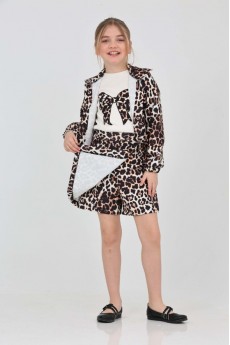 İ&K ŞIMARIK LEOPAR CEKET ŞORT ETEK FİTİLLİ BADİ ÜÇLÜ TAKIM