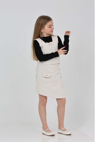 TİVİT KUMAŞ YELEK FİTİLLİ BADİ ŞORT ETEK ÜÇLÜ TAKIM