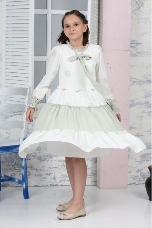 DAISY PATTERNED LONG SLEEVE DRESS WITH TIE COLLAR