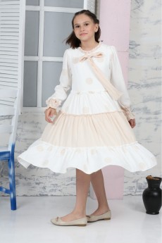 İ&K ŞIMARIK GARNİLİ PAPATYA DESENLİ BAGLAMA YAKALI UZUN KOL ELBİSE