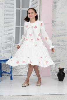 GARNİLİ PAPATYA DESENLİ BAGLAMA YAKALI UZUN KOL ELBİSE