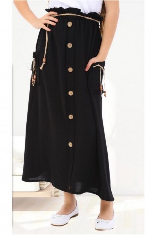 Черная юбка с карманами и поясом для девочек