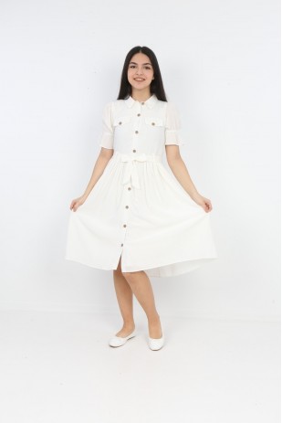 فستان بناتي بحزام وأزرار على كامل التصميم