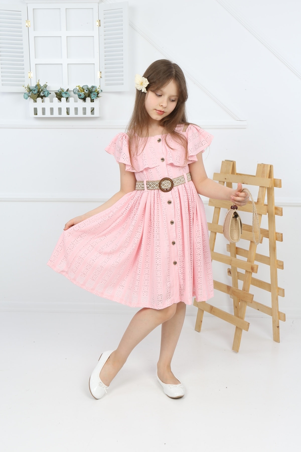 Belted Lace Dress with Bag and Belt
