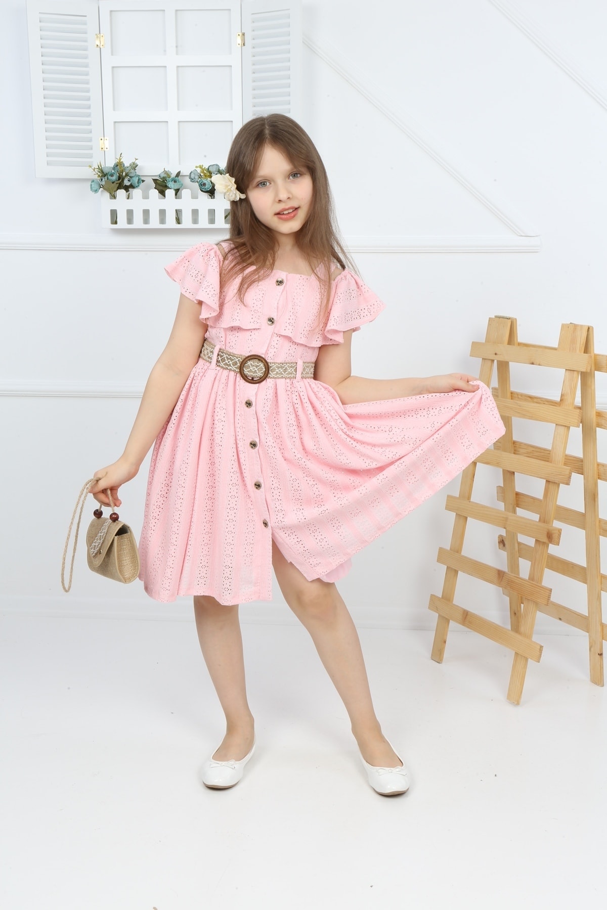 Belted Lace Dress with Bag and Belt