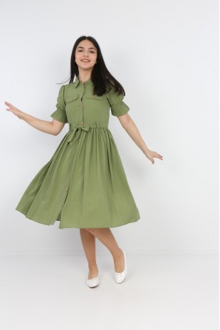 Платье для девочек на пуговицах с поясом