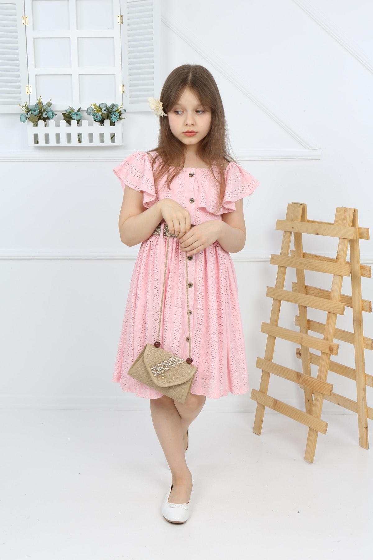 Belted Lace Dress with Bag and Belt