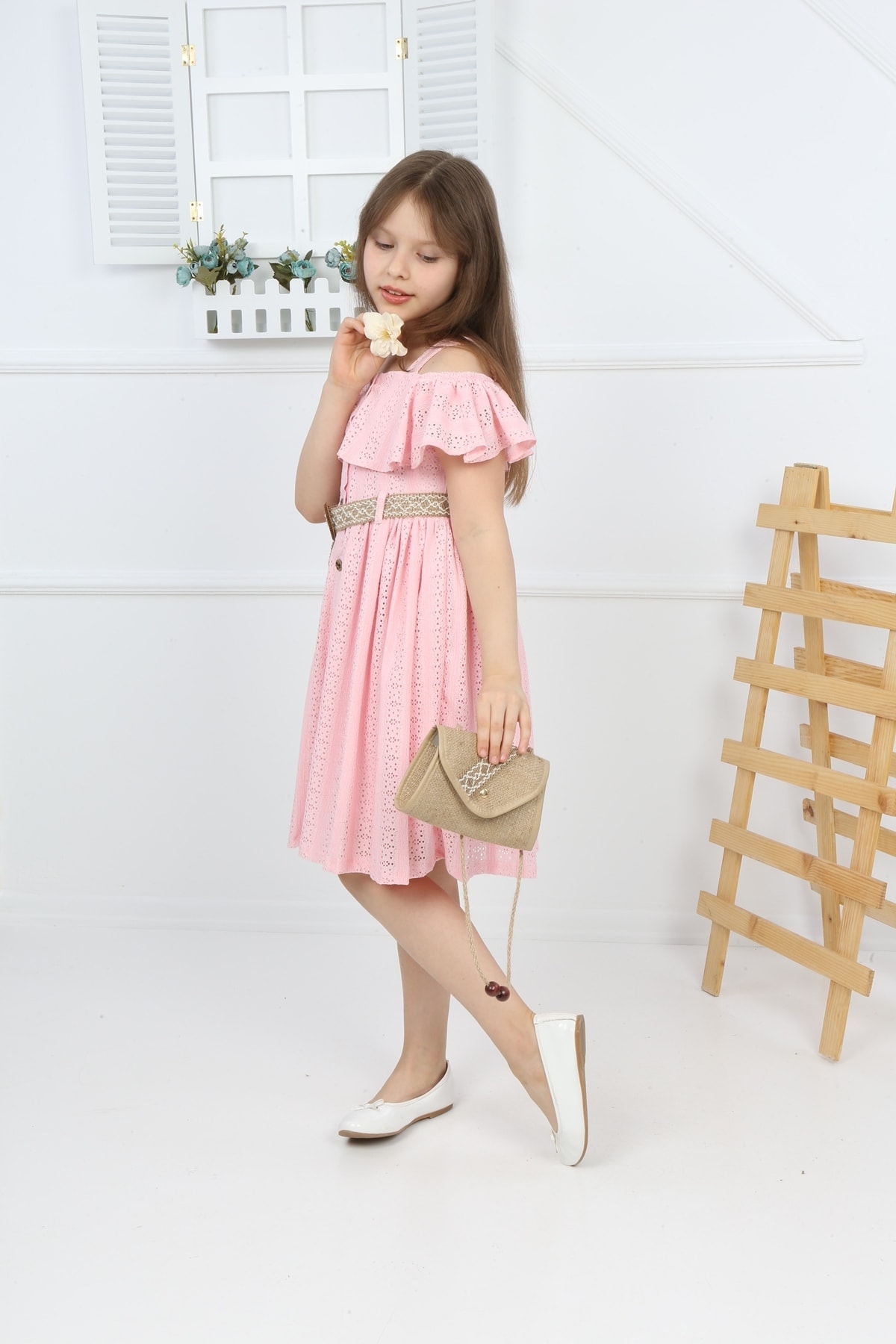 Belted Lace Dress with Bag and Belt