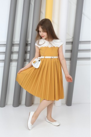 فستان حقيبة مطوي أصفر اللون للفتيات