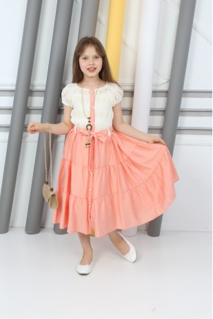 قلادة على شكل حقيبة زهرة الرمان للفتيات وفستان بأزرار على شكل رسن