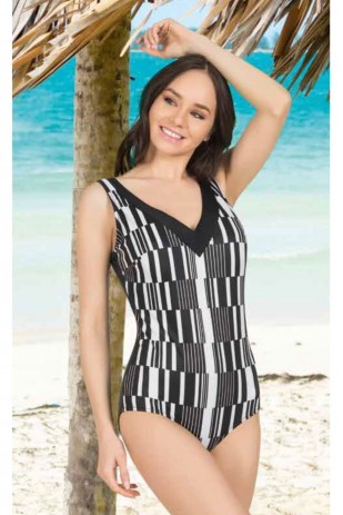 Женский купальник больших размеров в черно-белую полоску