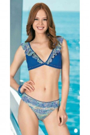 Kadın Mavi Volanlı Bikini Takım Kadın Mavi Volanlı Bikini Takım