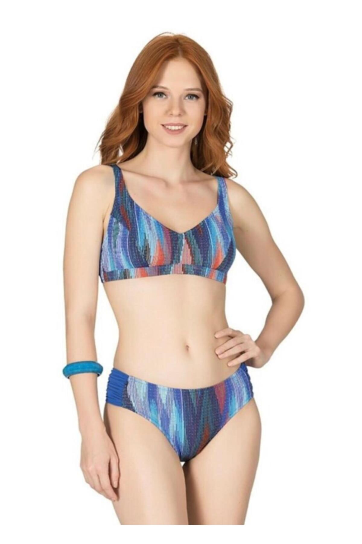 Womens Line Patterned Glitter Recovery Bikini Set