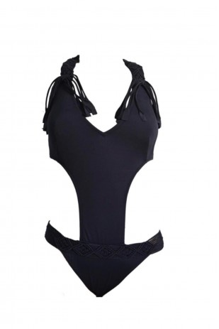 بدلة سباحة نسائية باللون الأسود المكرمية