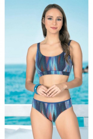 Kadın Mavi Çizgili Desenli Parıltılı Bikini Takımı Kadın Mavi Çizgili Desenli Parıltılı Bikini Takımı