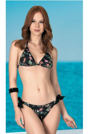 Kadın Flamingo Desenli Üçgen Bikini Takımı Kadın Flamingo Desenli Üçgen Bikini Takımı