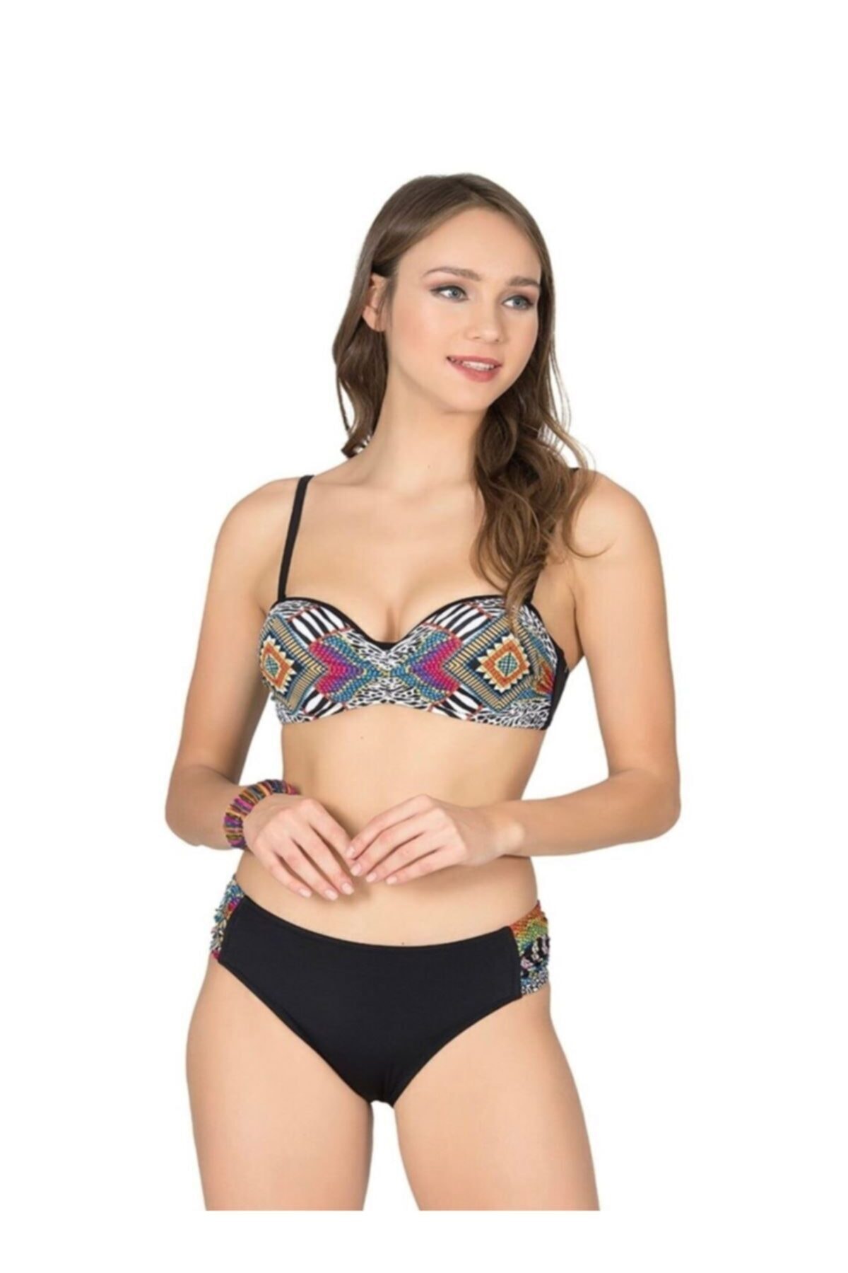 Kadın Desenli Straplez Bikini Takım