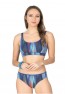 Blau gestreiftes, gemustertes, glänzendes Bikini-Set für Damen