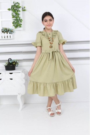 Yaka Kol Fırfırlı Kolyeli Elbise