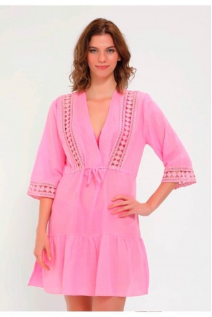 I&k Şımarık Mayo Bikini Kadın Ön Dantel Detaylı Aksesuarlı Önden Bağlamalı Plaj Elbisesi