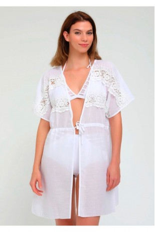 Kadın Güpür Detaylı Önden Bağlamalı Plaj Elbisesi