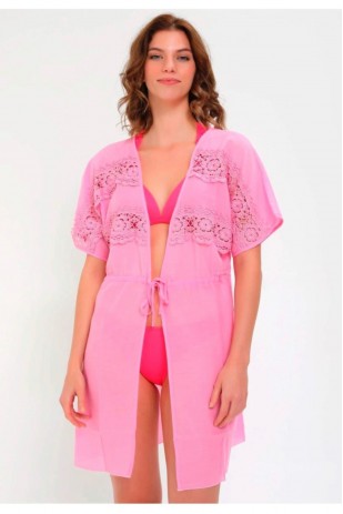 Kadın Güpür Detaylı Önden Bağlamalı Plaj Elbisesi