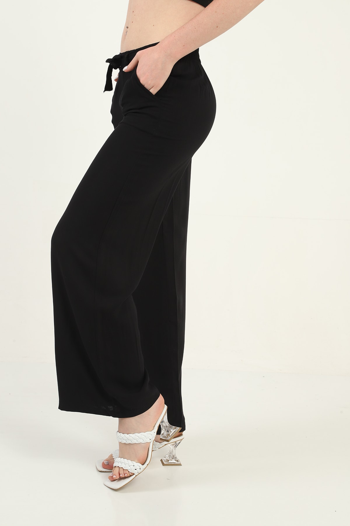 Womens Woven Wide Leg Pants with Pockets