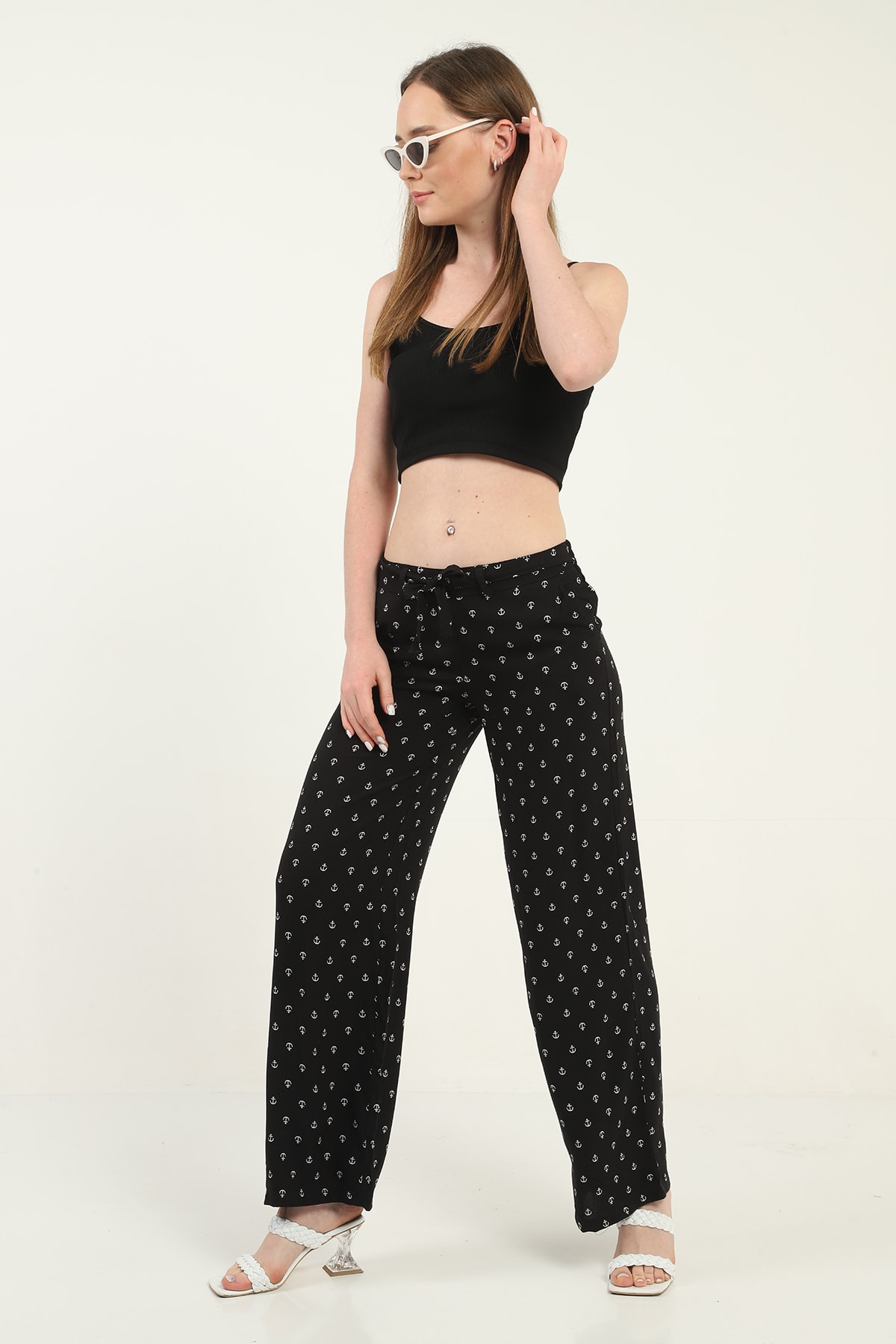 Womens Woven Wide Leg Pants with Pockets