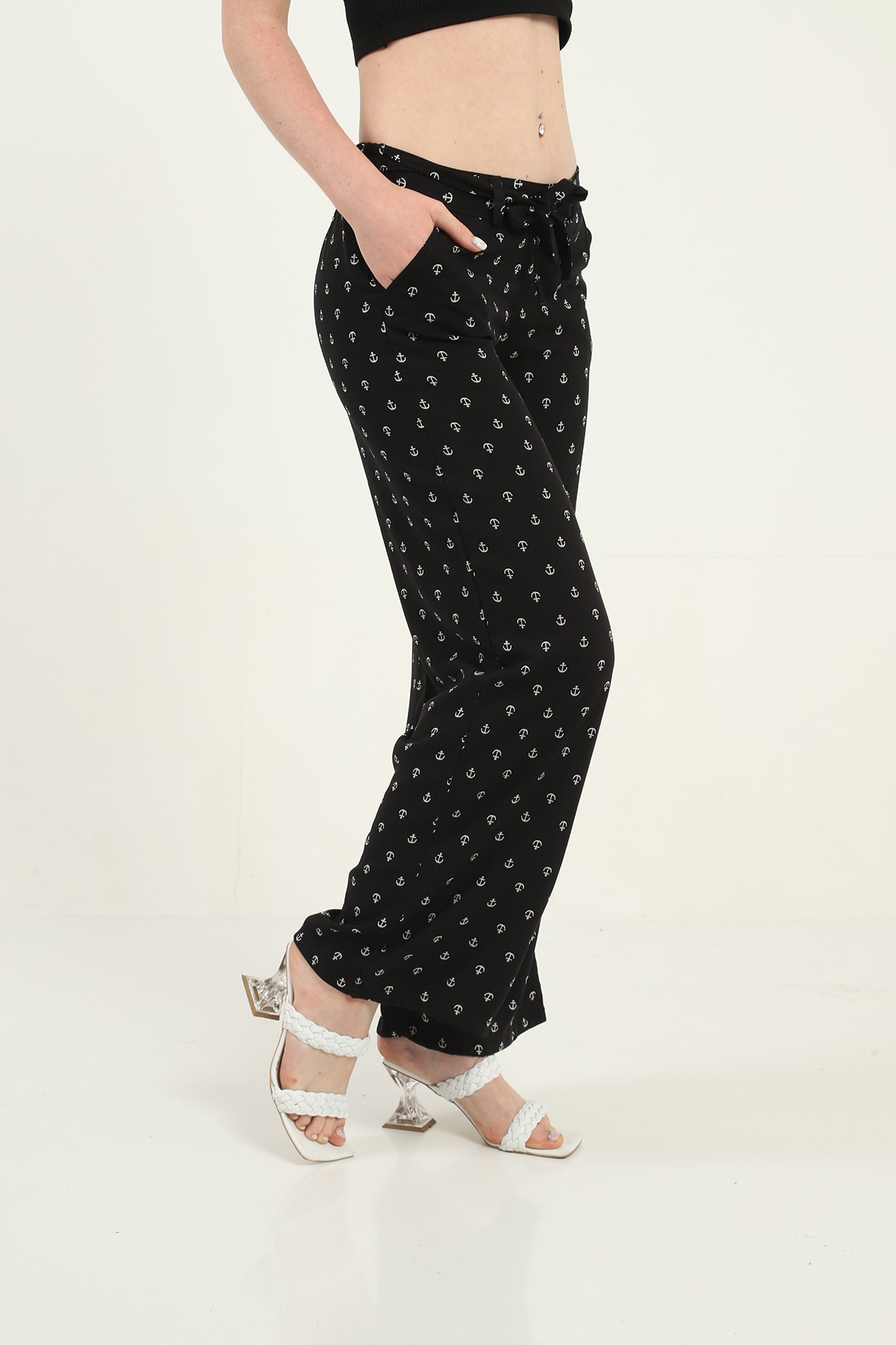 Womens Woven Wide Leg Pants with Pockets