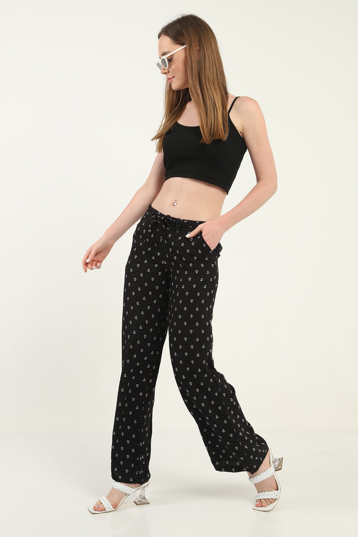 Womens Woven Wide Leg Pants with Pockets