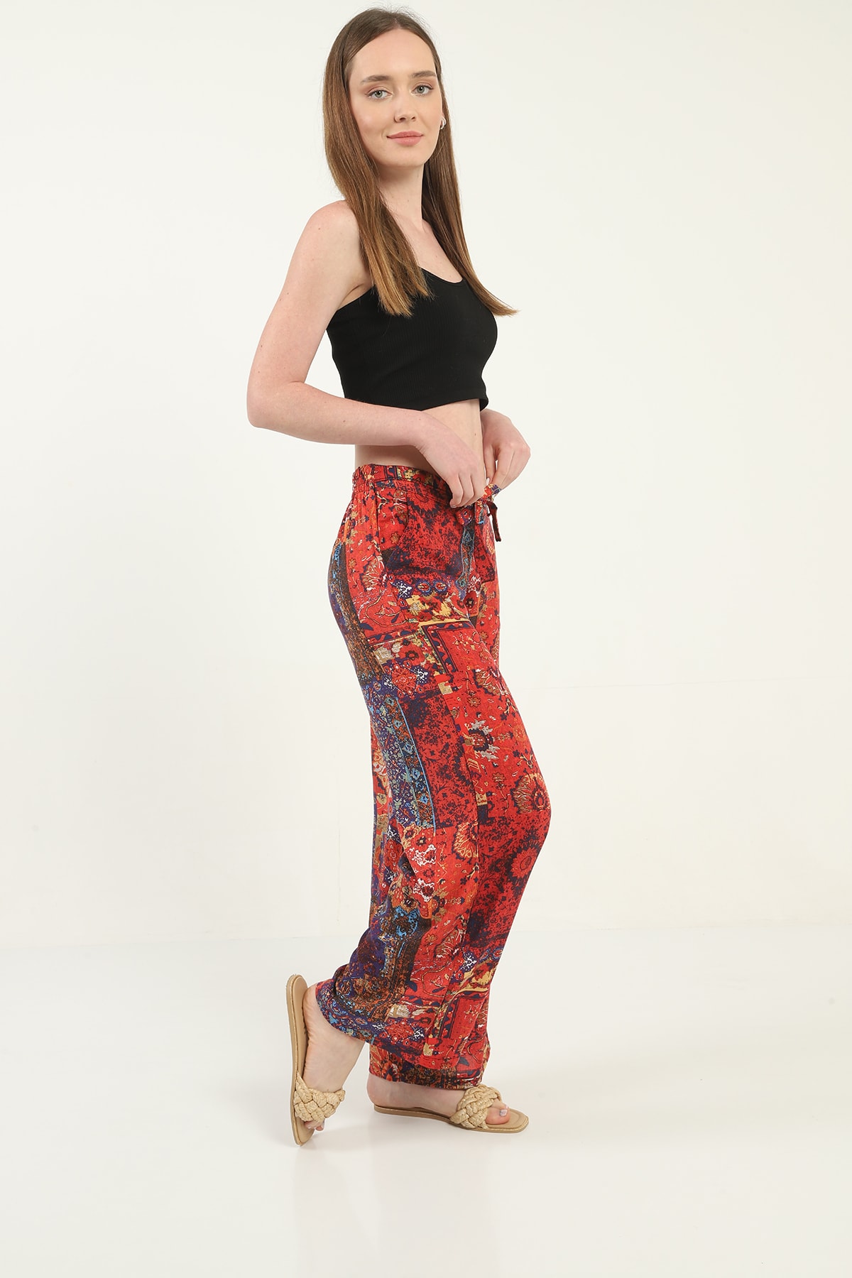 Womens Woven Wide Leg Pants with Pockets