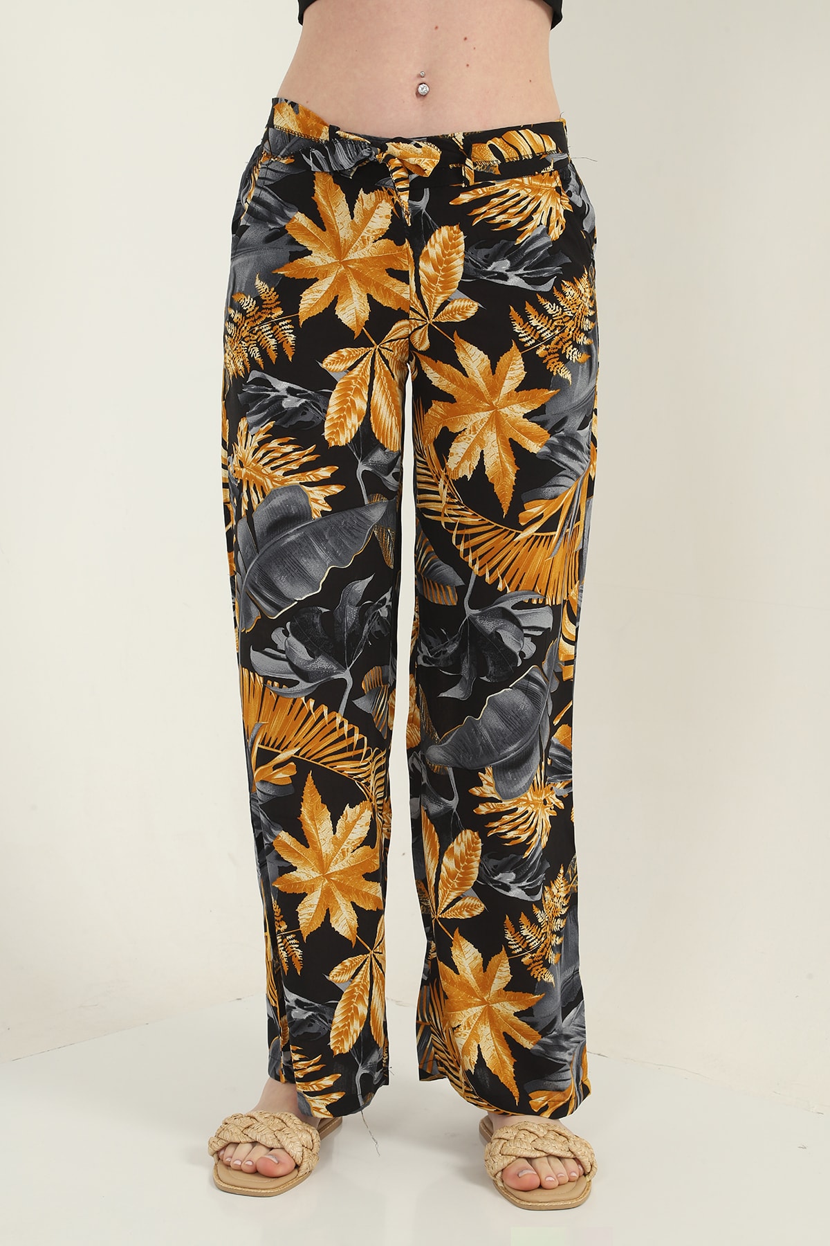 Womens Woven Wide Leg Pants with Pockets