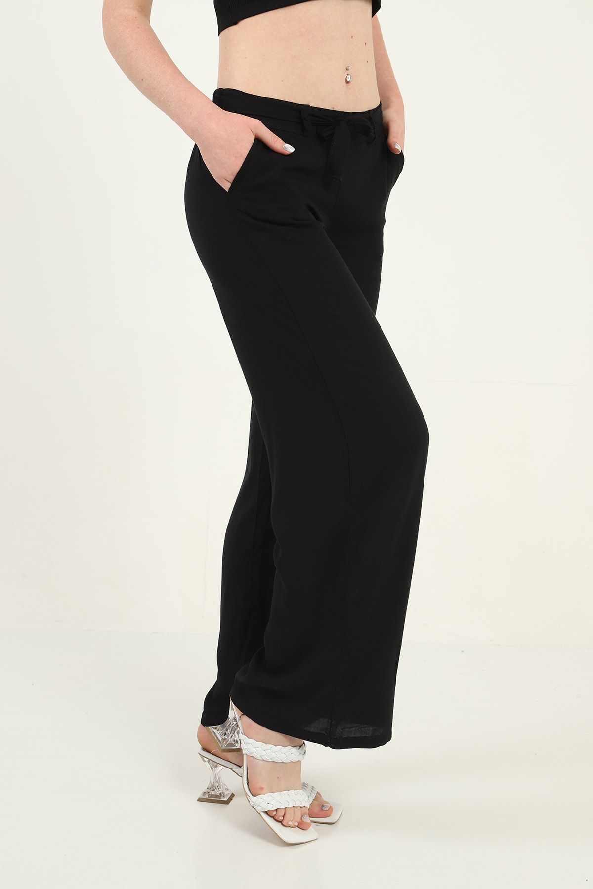 Womens Woven Wide Leg Pants with Pockets