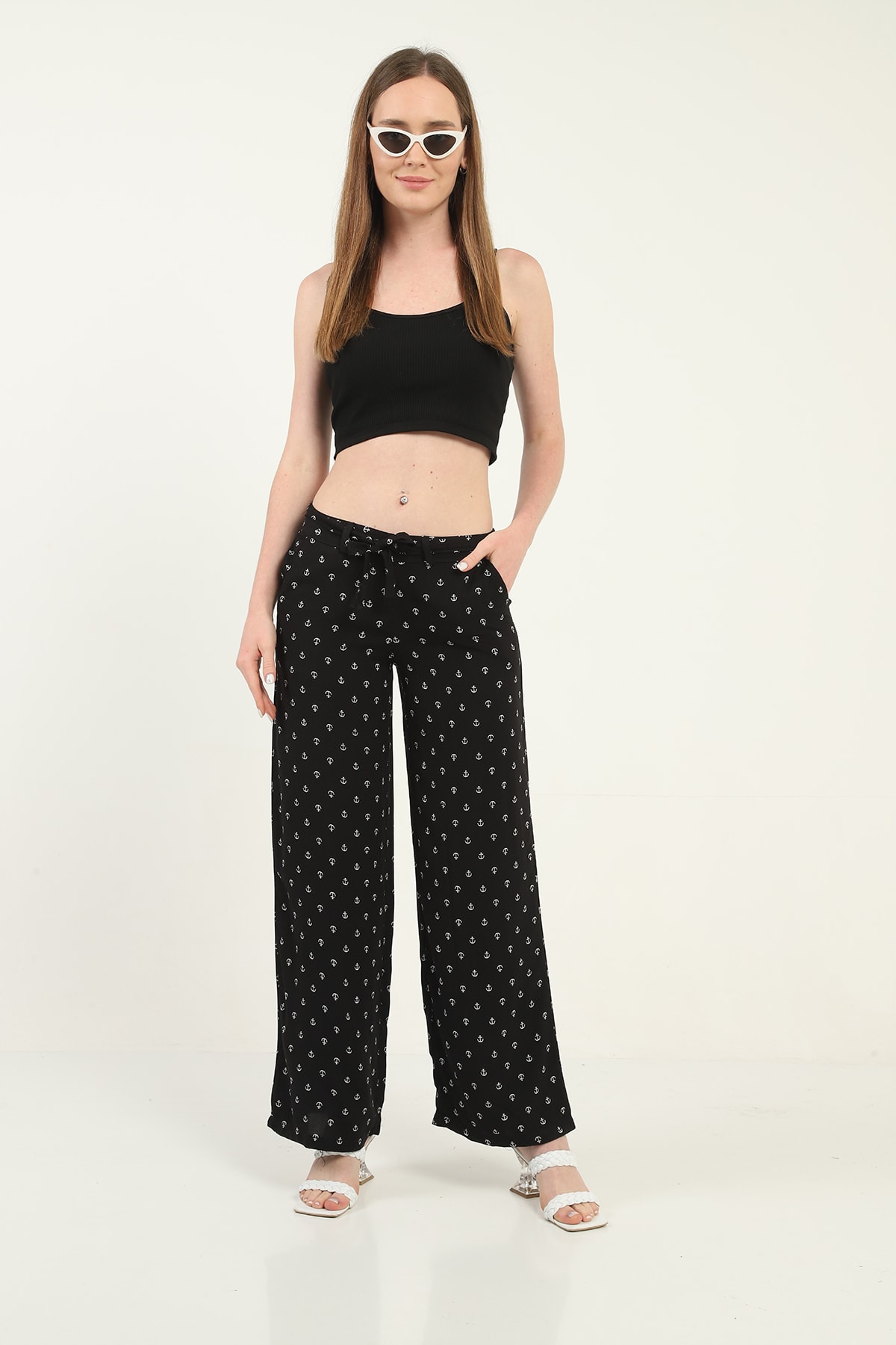 Womens Woven Wide Leg Pants with Pockets