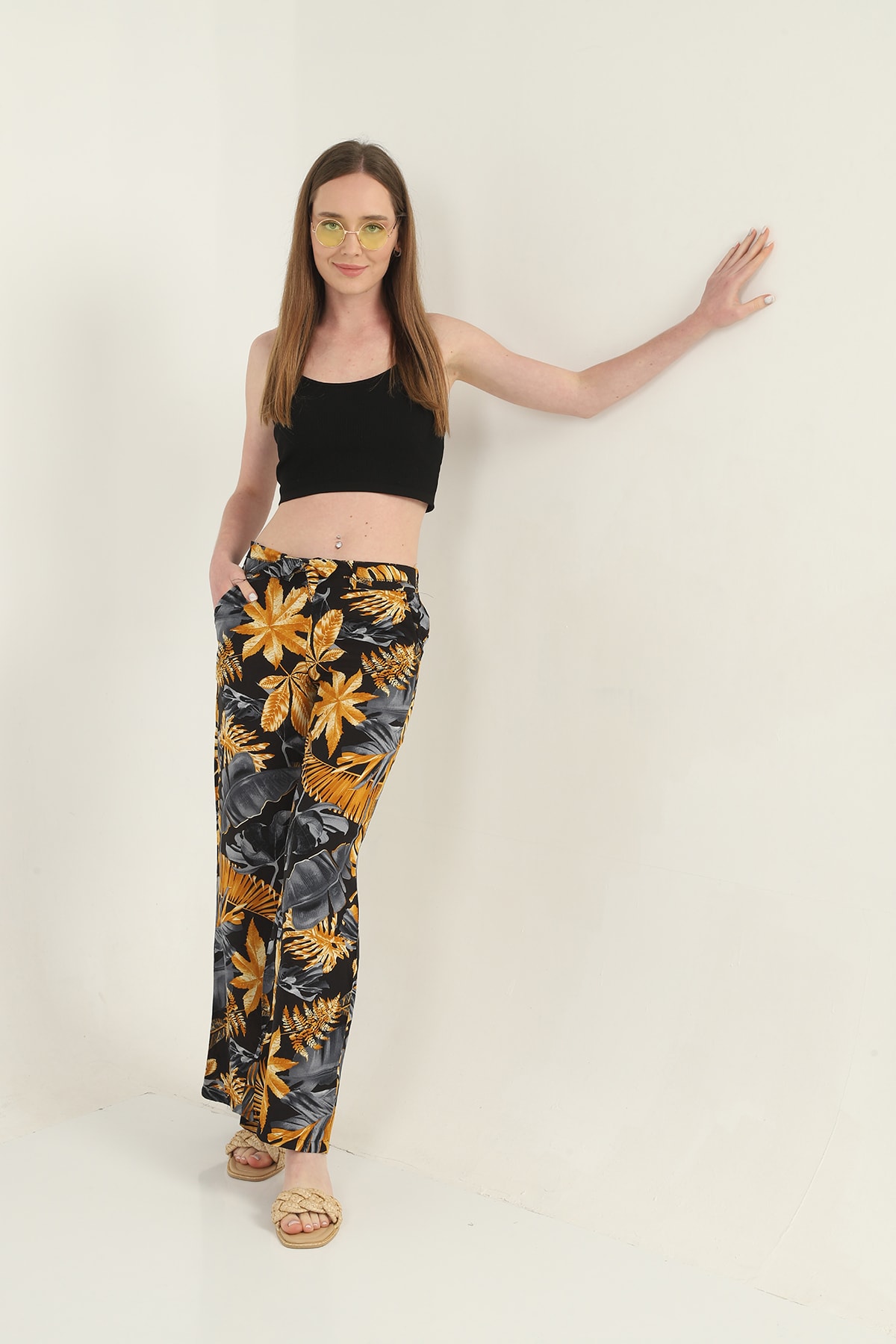 Womens Woven Wide Leg Pants with Pockets
