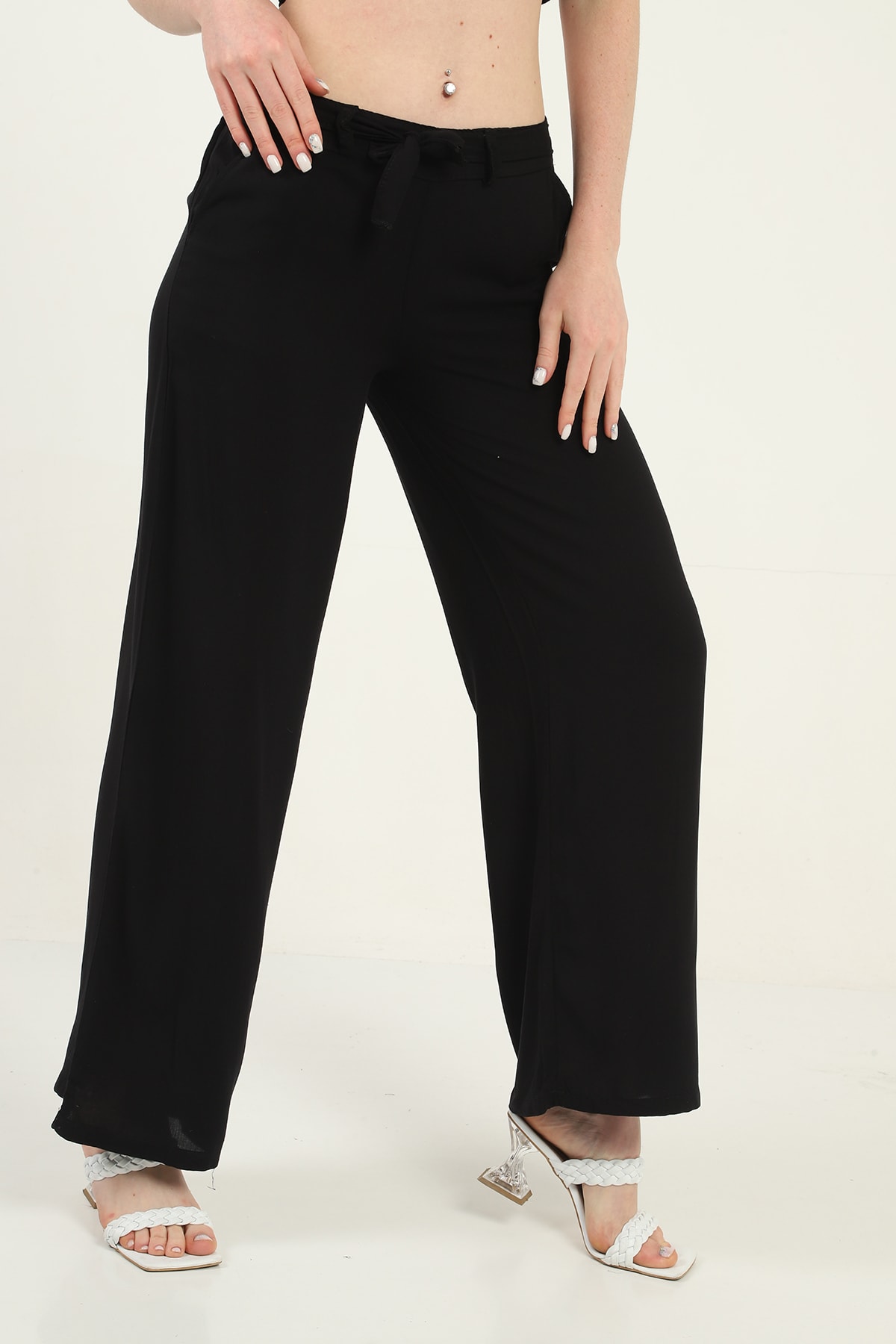 Womens Woven Wide Leg Pants with Pockets